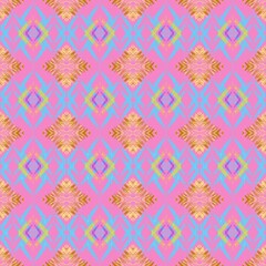 Tribal art, ethnic seamless pattern. Abstract geometric multicolor background texture. Repeating folk print. Fabric design, card,  wallpaper, carpet, design for decoration.
