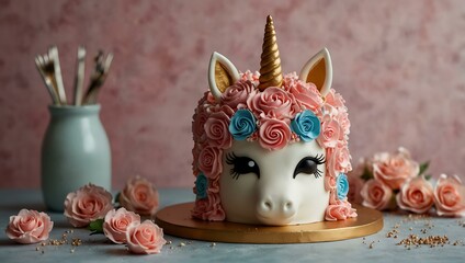 Unicorn cake with pink decorations