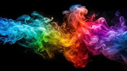 Fototapeta premium Vividly colored smoke swirling against black background close-up