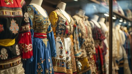 Fototapeta premium A detailed shot of a display showcasing various traditional dance costumes from different cultures each one unique in its design and meaning.