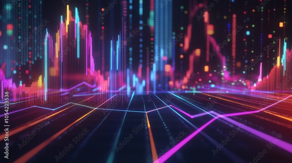 Poster Vibrant Data Visualization with Colorful Graphs and Lines