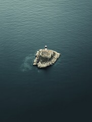 Lighthouse on a Rocky Island in the Ocean