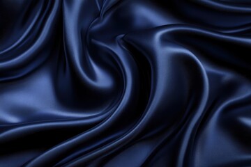 Obraz premium Rich dark blue silk fabric. Elegant textured backdrop ideal for design. Sleek, polished feel. Soft cascading layers. Color shifts. Fluid curves. Curvy patterns