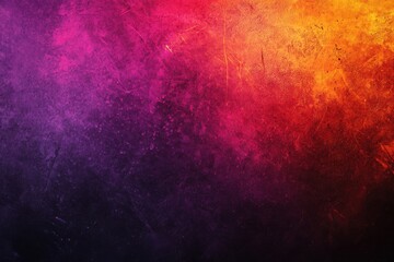 Fototapeta premium Vivid artistic gradient layout incorporating shades of purple, red, yellow, orange, and black, with a dark textured backdrop and space for your message - ideal for posters and banners