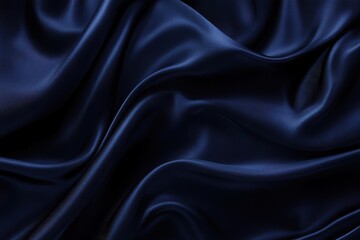 Obraz premium Stylish dark background with elegant navy blue satin fabric showcasing gentle curves and shimmering light gradations for a wide template banner design