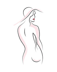 Woman line art with pink shadows, wall decor
