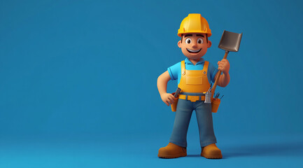 Cartoon Construction Worker with Shovel