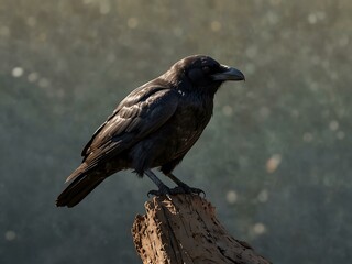 Fototapeta premium Black raven in sunlight, cutout - stock PNG.