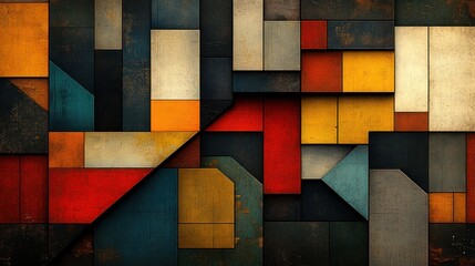 Fototapeta premium Abstract Geometric Pattern with Wood Grain Texture and Vibrant Colors