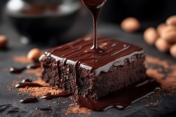 Obraz premium Chocolate Brownie Drizzled with Ganache