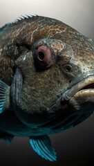 Fototapeta premium Bumphead Parrotfish portrait with white space on right, isolated on black background.
