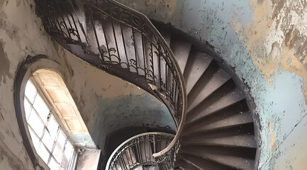 Fototapeta premium Mesmerizing Spiral Staircase Inside a Historic Lighthouse, Capturing the Essence of Maritime Architecture