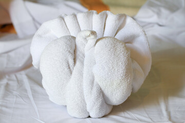 Hotel towels animal shape on bedroom