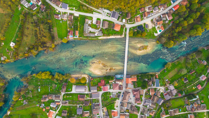 Kulen Vakuf and the ancient fortress Stari Grad Ostrovica, viewed from the air, reveal a...