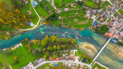 Kulen Vakuf and the ancient fortress Stari Grad Ostrovica, viewed from the air, reveal a...