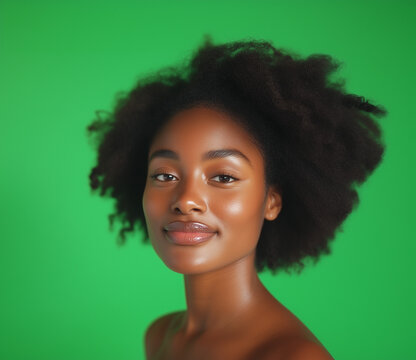 Green Screen Beautiful Black Model African Natural Curly 4c Hair Glowing Clear Brown Skin Model