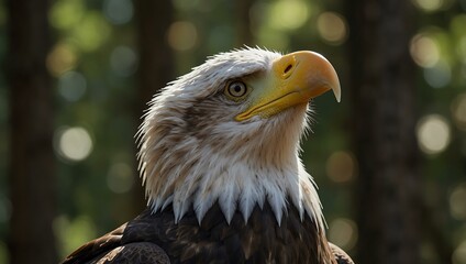 Obraz premium Close-up of a majestic bald eagle in the forest