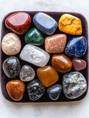 Naklejka premium Assortment of colorful natural gemstones and crystals