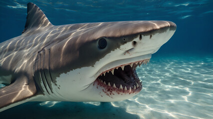 Fototapeta premium Sharpe teethed great white Shark in the sea 