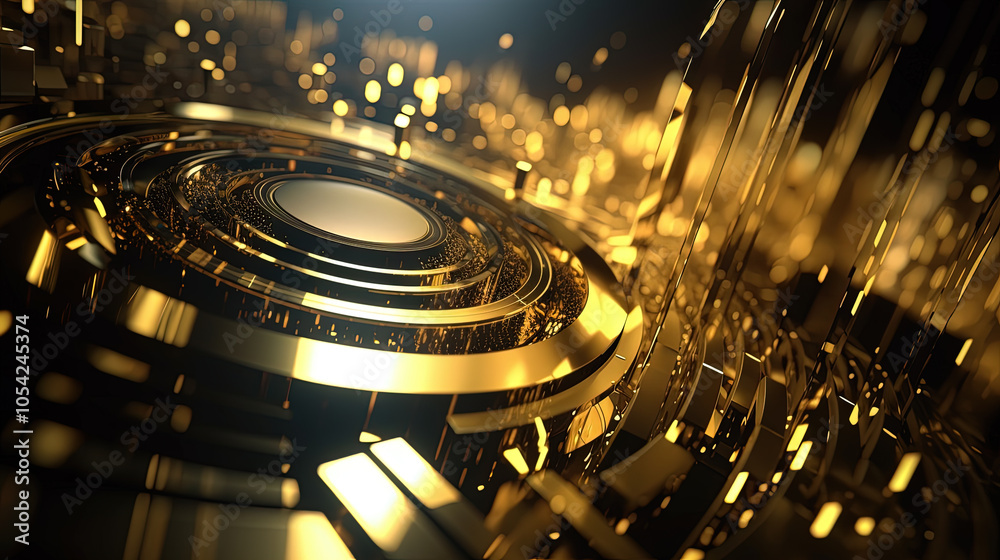 Poster Technology abstract background with hud styled round interface elements in neon tech light.