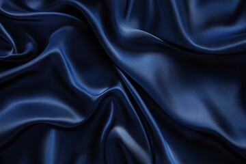 Obraz premium Sophisticated dark blue satin textile: glossy silk cloth for opulent backdrops with creative areas. Wide-format banner layout for celebrations such as anniversaries and holidays – aerial perspective