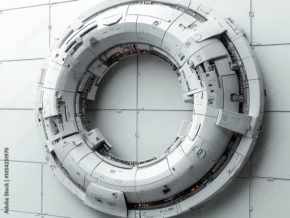 Poster Futuristic white circular object with intricate detailing.
