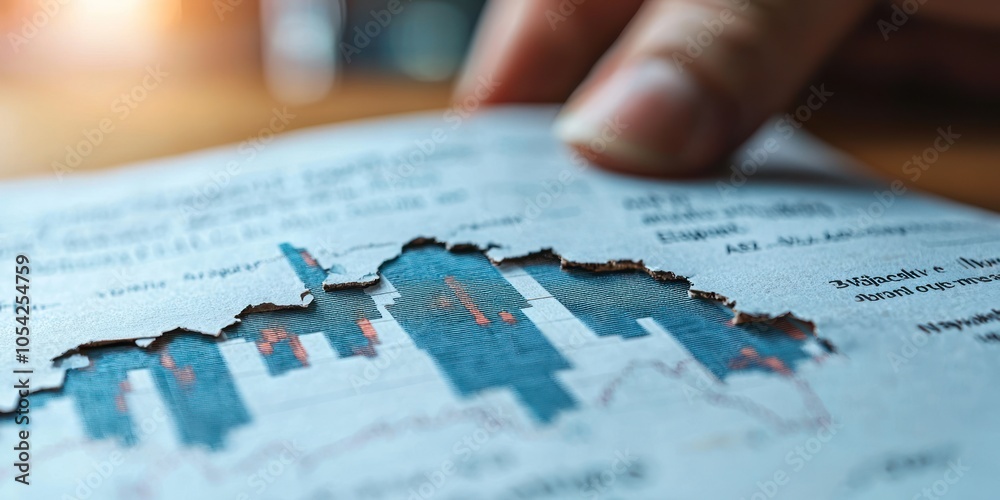 Poster torn paper revealing a financial graph and text