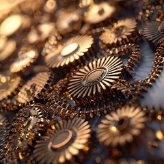 Fototapeta premium Intricate Gears and Cogs in a Mechanical System with a Shimmering Gold Finish