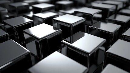 Obraz premium A close-up view of shiny, reflective black cubes arranged in a grid pattern.