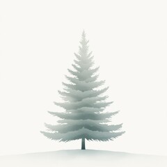 Pine tree silhouette with soft fog against a pale background.