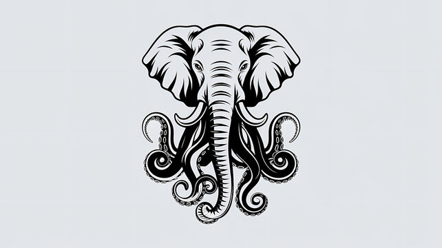 Elephantopus: A Fusion of Strength and Mystery in Monochrome Art"
