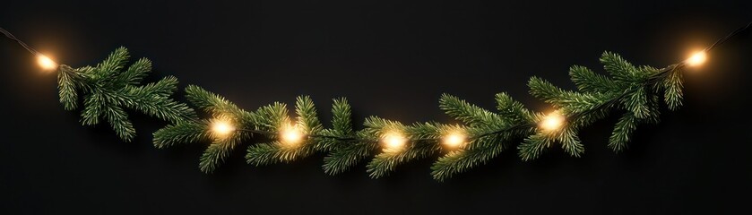 Fototapeta premium Christmas garland with glowing lights on dark background, festive decoration.