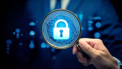 lock in the middle of magnify glass, security lockdown