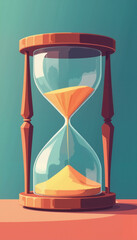 Classic hourglass filled with yellow sand displayed against a green background