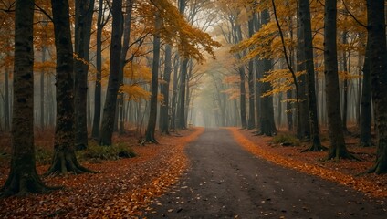 Obraz premium Pathway in an autumn forest.