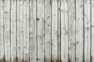 Fototapeta premium Weathered wooden planks painted white create a rustic charm in a serene, sunlit setting. Generative AI