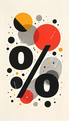 Obraz premium Abstract design featuring large percentage symbol with colorful geometric shapes on a light background