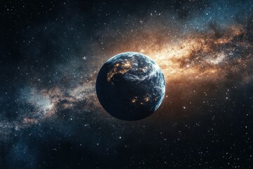 Fototapeta premium World rotating in space featuring the milky way galaxy visible