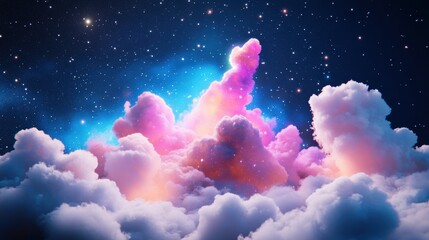Fototapeta premium A shimmering, rainbow colored nebula, swirling and changing, evokes a sense of surreal wonder and cosmic beauty in the vastness of the universe.