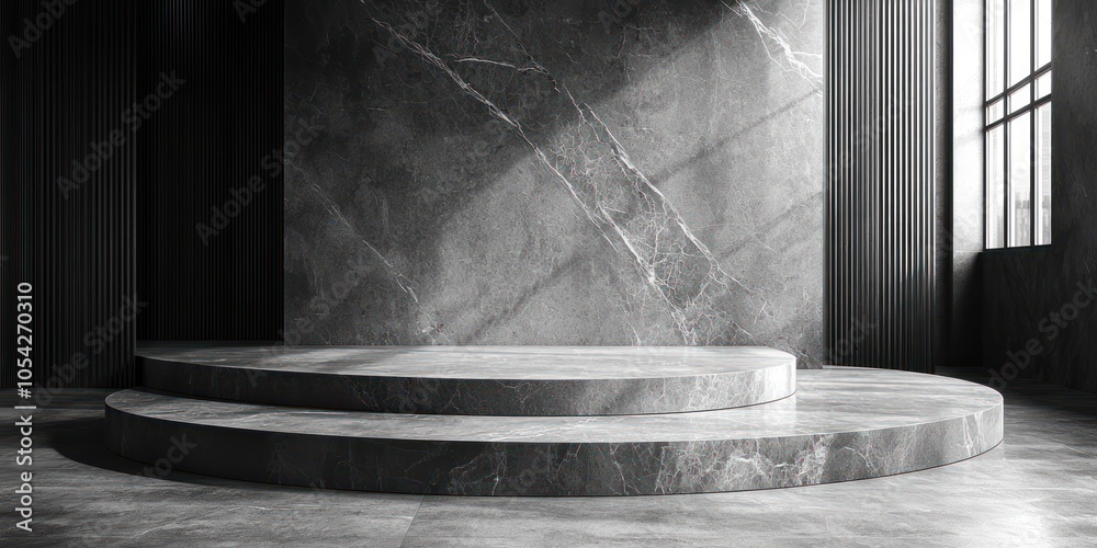Poster two-tiered marble platform with shadow and window