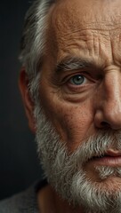 Obraz premium Serious elderly man with wrinkles and gray beard, close-up