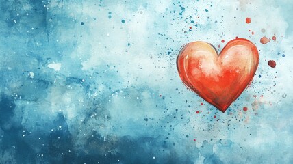 Obraz premium Vibrant red heart against blue watercolor background