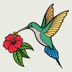 Obraz premium A delicate hummingbird sips nectar from a hibiscus