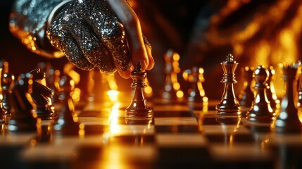 A chess grandmaster making the winning move, intense focus, classic and elegant style, sepia tones, vintage illustration, victory in competition, intricate details