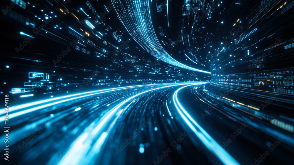Aufkleber Glowing blue lines and particles create an abstract visual representation of technology in a dark background setting
