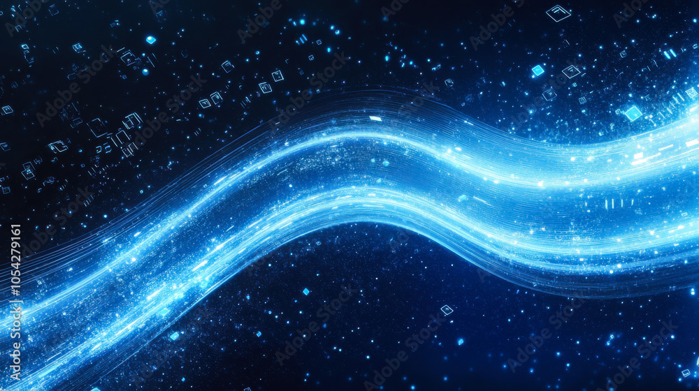 Aufkleber glowing blue lines and particles create an abstract visual representation of technology in a dark ba