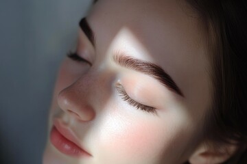 Close-Up of a Woman’s Face in Gentle Sunshine Shadows