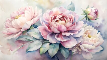 Fototapeta premium watercolor bouquet of pink peony roses