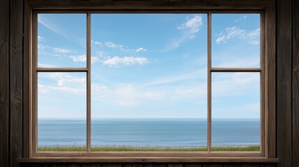 Fototapeta premium Tranquil Seaside View Through a Wooden Window