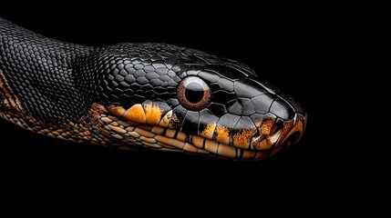 Fototapeta premium Close-up of a Black Snake on a Dark Background